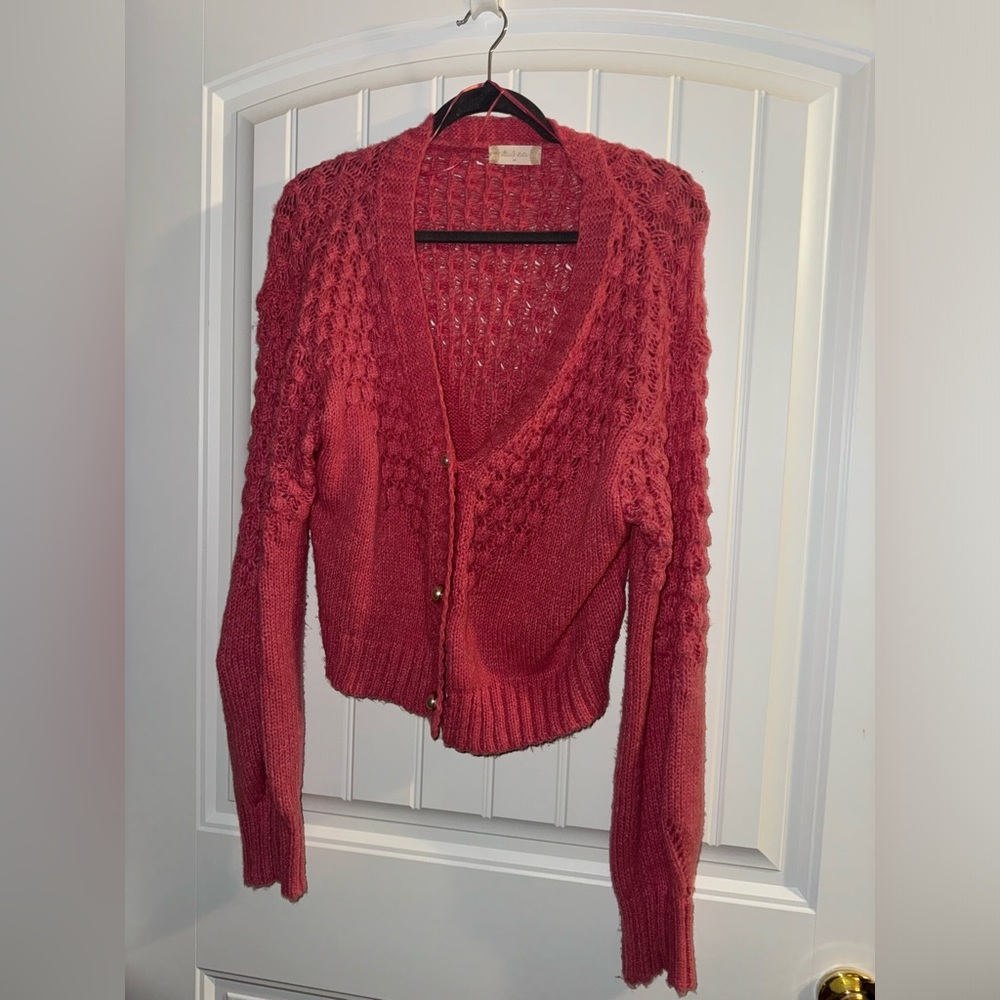 Altar'd State Red Cardigan Sweater Open Knit Design